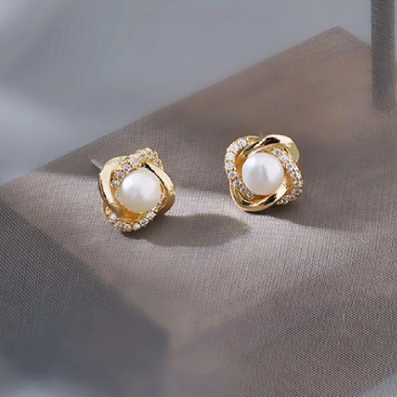 Women's Heart Flower Bow Knot Imitation Pearl Rhinestone Earrings - Daily Wear - Rhinestone Pearl