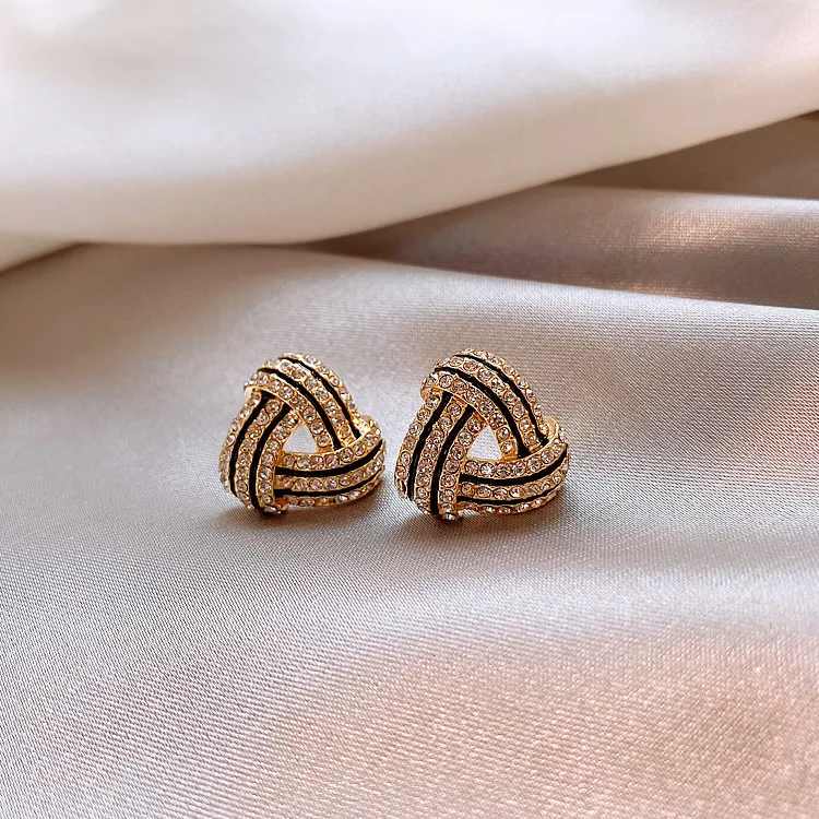 Women's Heart Flower Bow Knot Pearl Rhinestone Earrings - Daily Wear - Full Diamond Triangle