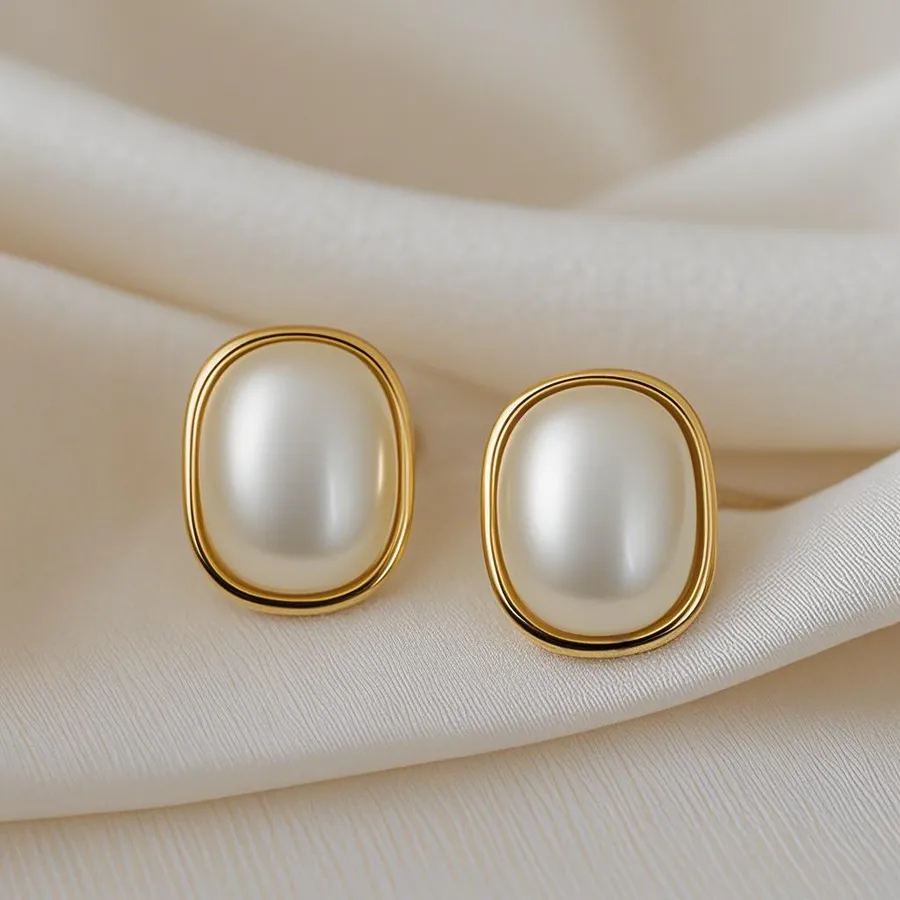 Women's Heart Flower Bow Knot Imitation Pearl Alloy Rhinestone Irregular Earrings - Square Pearl