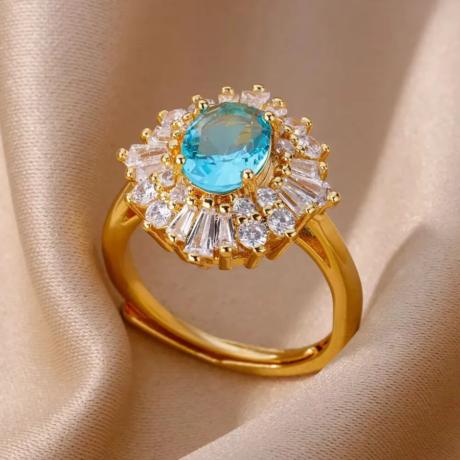 304 Stainless Steel Copper PVD Coated - Aqua Halo Luxe Ring