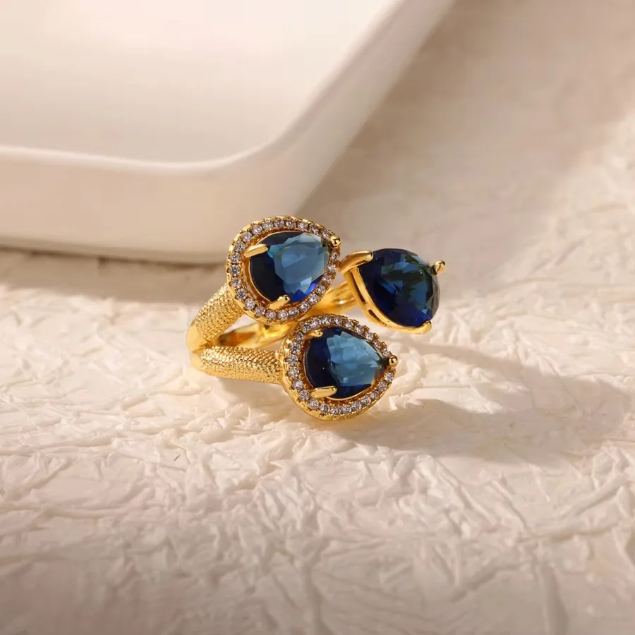 304 Stainless Steel Copper PVD Coated - Midnight Teardrop Trio Ring