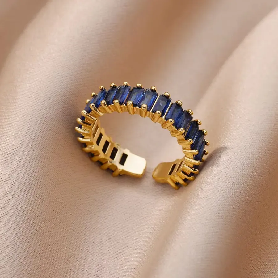 304 Stainless Steel Copper PVD Coated - Women's Sapphire Row Band