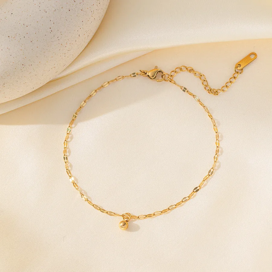Women's Stainless Steel Heart Anklet - Gold Plated PVD Coated - Small Golden Beads Anklet Gold