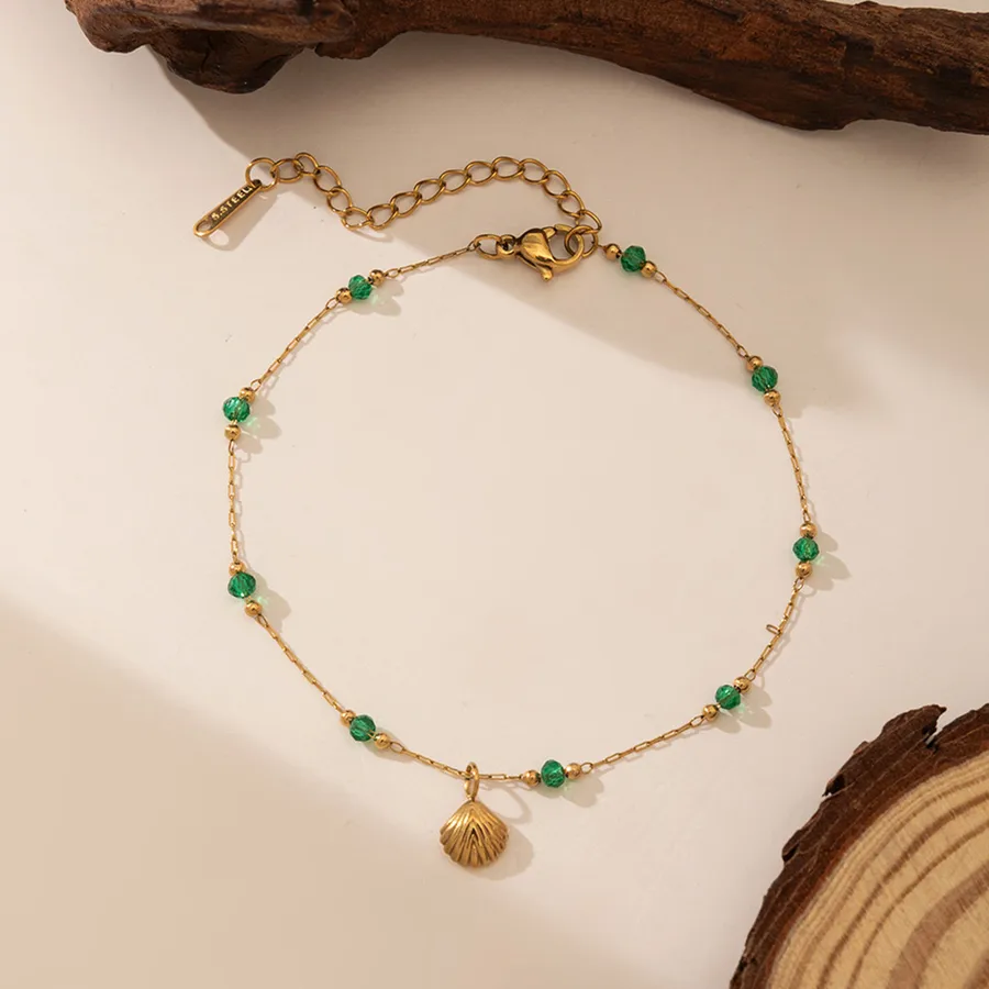 Women's Stainless Steel Heart Anklet 18K Gold Plated PVD Coated - Lvzhu Shell Anklet Gold