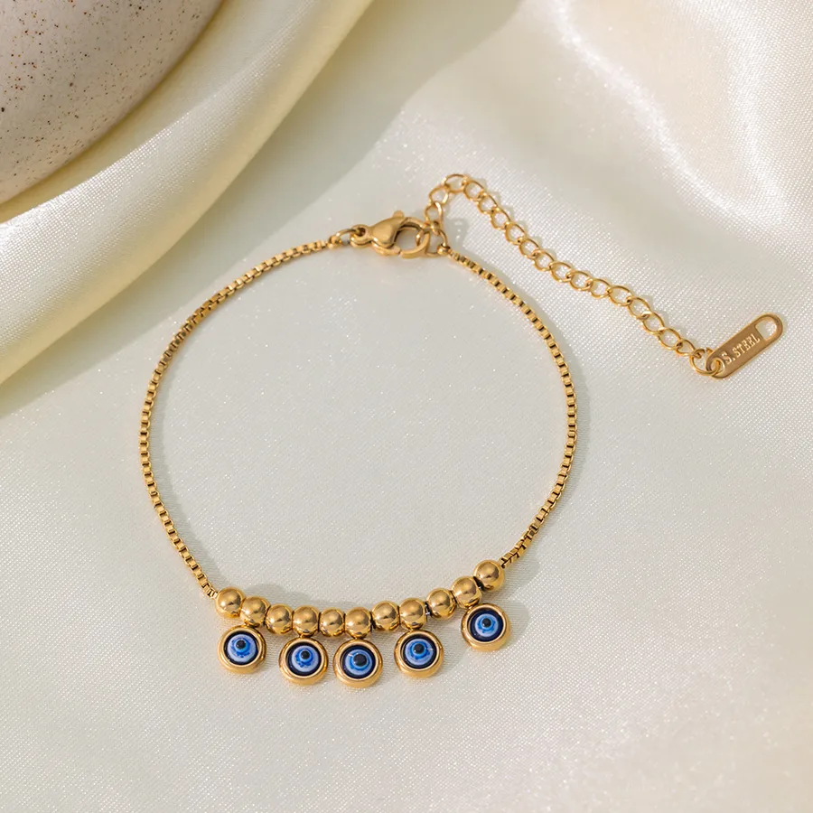 Women's Stainless Steel Heart Anklet 18K Gold Plated PVD Coated - Blue Eye Anklet Gold