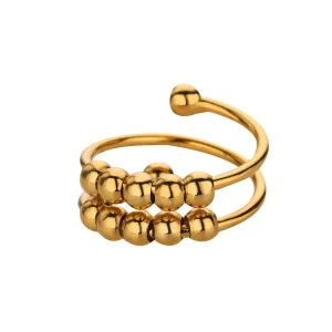 Copper Weekly Rings - PVD Coated Gold Plated Stainless Steel Open Rings - Gold Beaded Wrap Ring