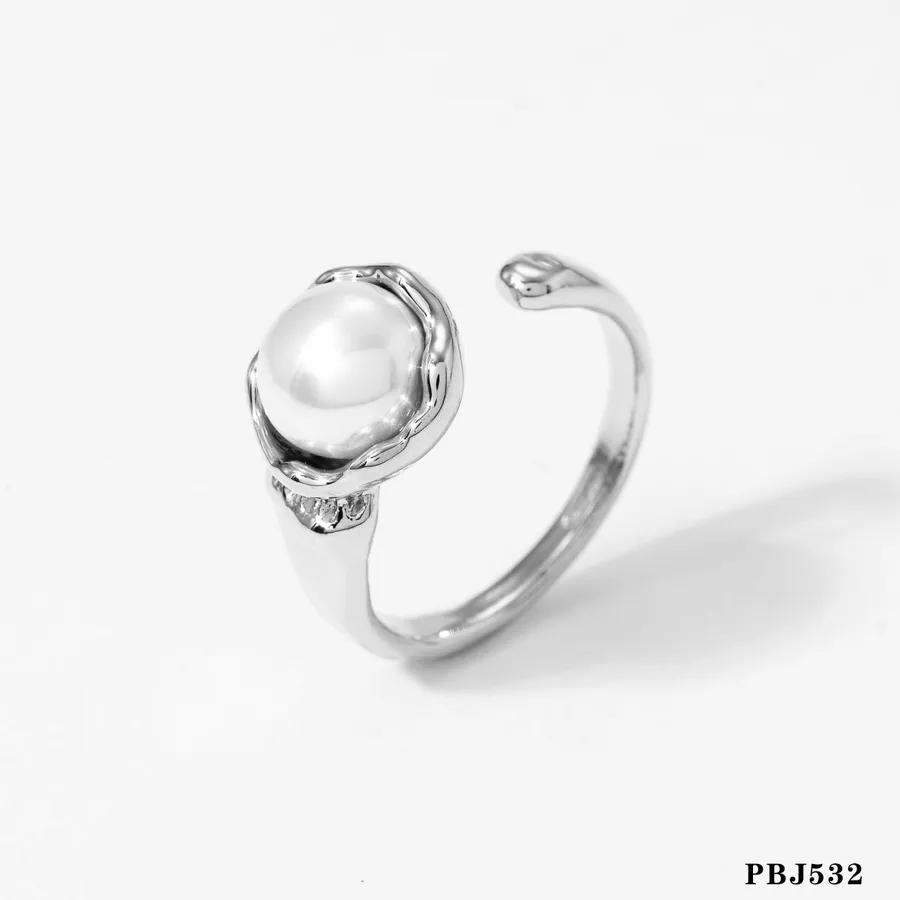 Women's Waterproof Real Gold Plated Stainless Steel Pearl Inlay Ring - Gold/Silver Round Adjust.