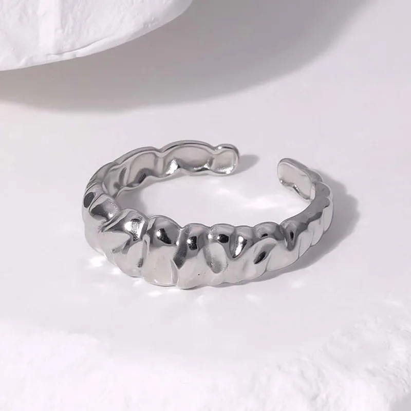 Women's Geometric Leaf Heart Shape 304 Stainless Steel Open Rings - Adjustable Gold Plated Retro Waterproof -Steel Color