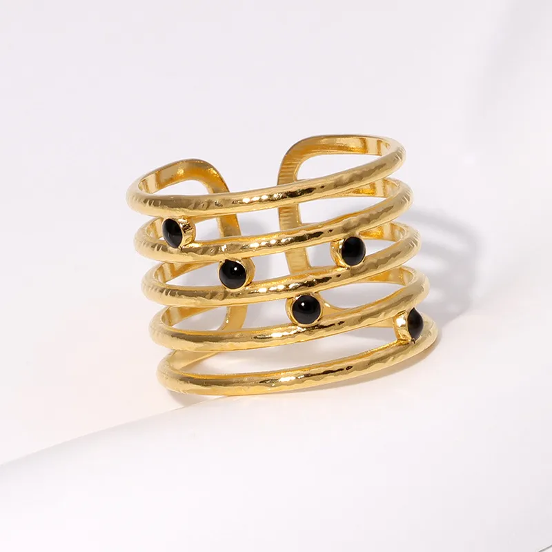 Women's Geometric Leaf Heart Shape 304 Stainless Steel Retro Open Ring - PVD Coated 18K Gold Plated Waterproof Non Tarnish