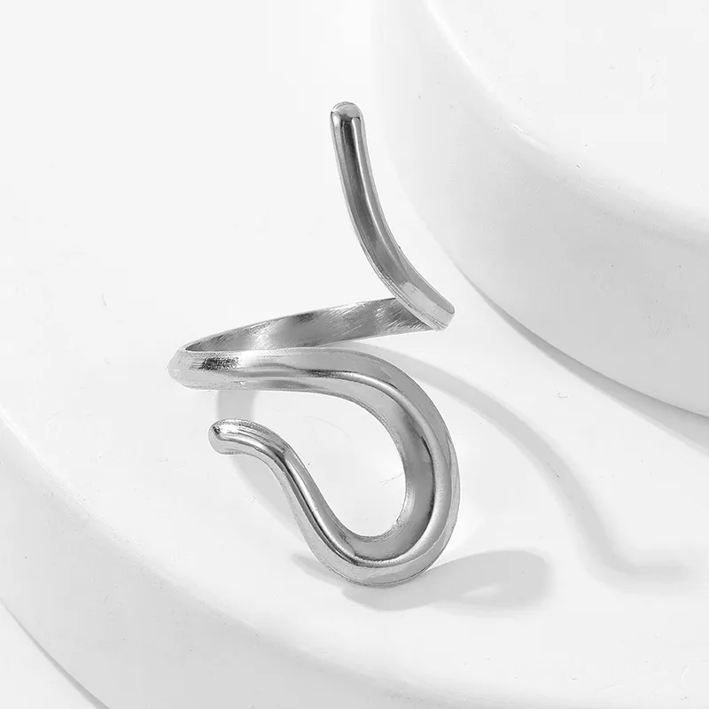 Women's Geometric Leaf Heart Shape 304 Stainless Steel Open Rings - Adjustable Gold Plated Retro Waterproof - Steel Color
