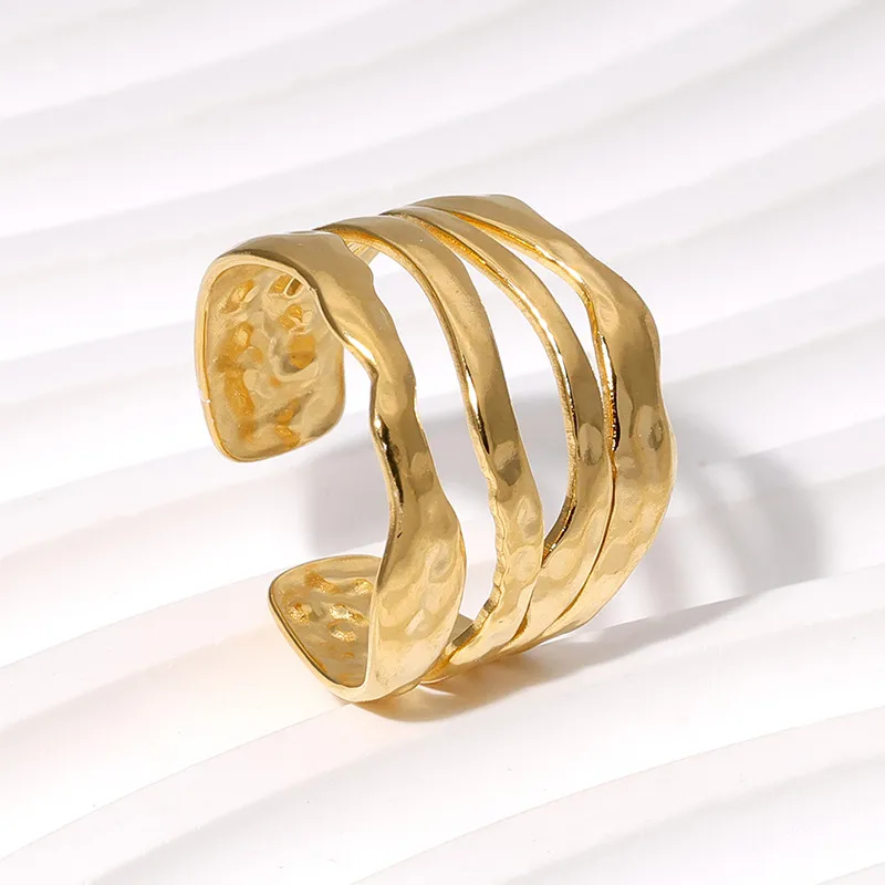 Women's Geometric Leaf Heart Shape 304 Stainless Steel Open Rings - Adjustable Gold Plated Retro Waterproof