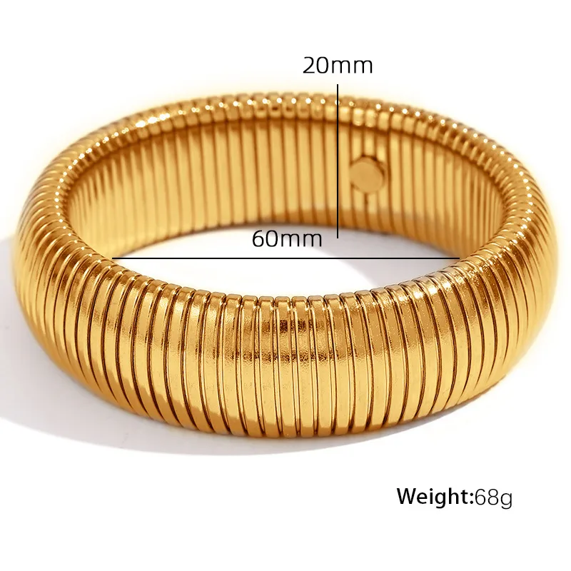 Men's Titanium Steel Hip-Hop Retro Plating Bangle - Solid Color 304 Stainless Steel Cuff - 20mm Wide Gold