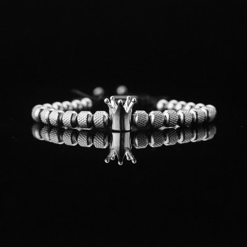 Retro Fruit Zircon Stainless Steel Crown Men's Beaded Bracelet
