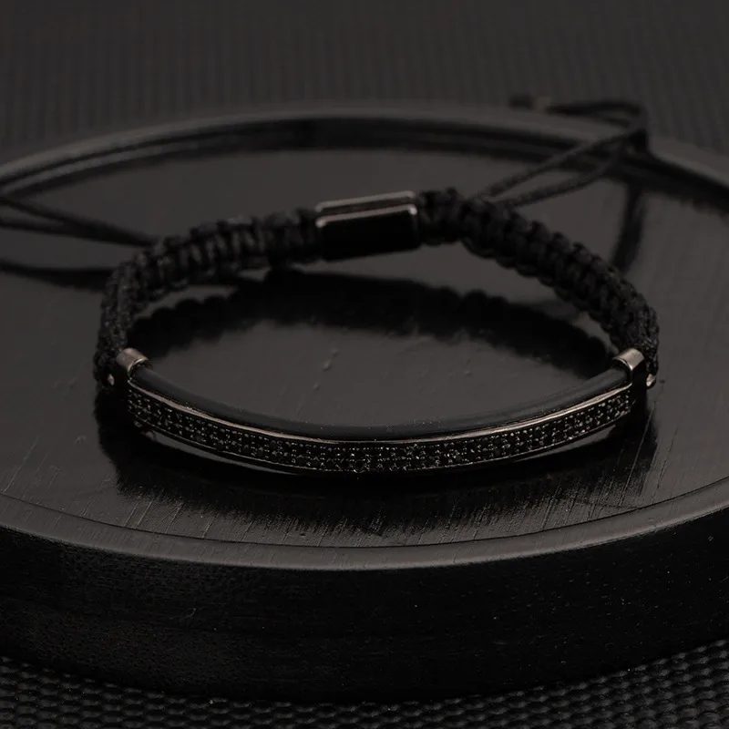 Men's Retro Zircon Inlay Stainless Steel Bracelet - Black Fruit Pattern