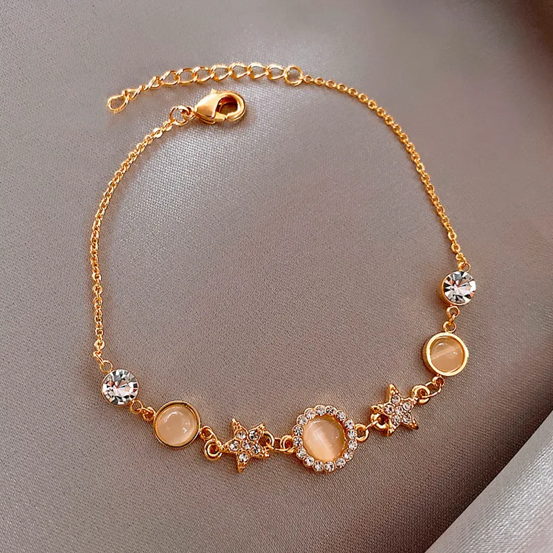 Women's Rhinestones Cat's Eye Stone Alloy Box Bracelet - Platinum Plated
