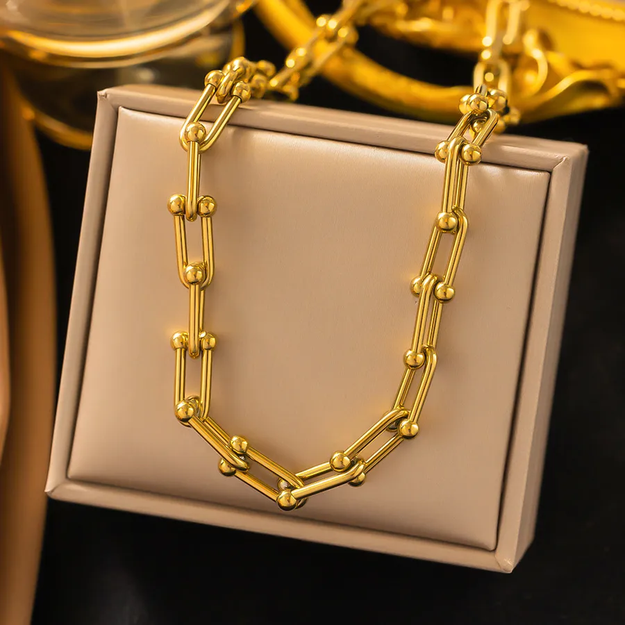 Women's Heart U-Shape Pendant Necklace - Gold Plated Stainless Steel