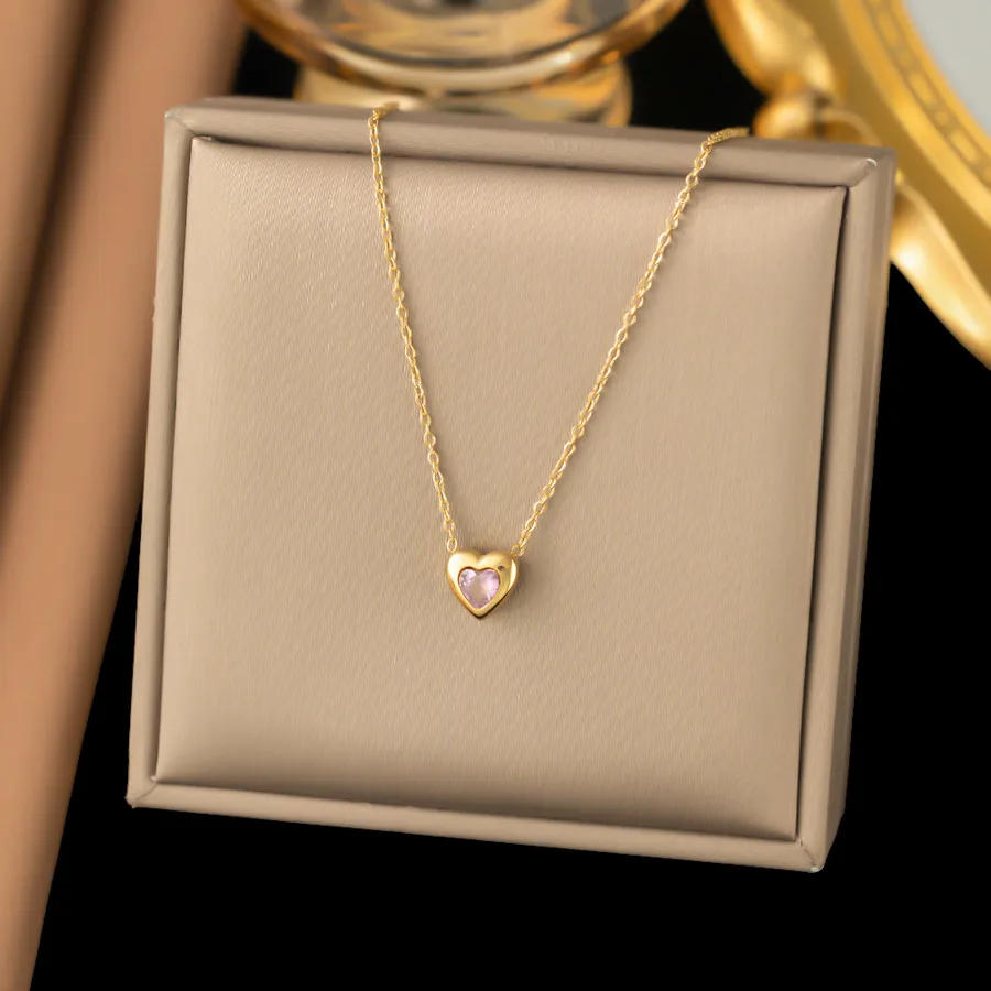 Women's Heart-Shaped 18K Gold Plated Stainless Steel Pendant Necklace