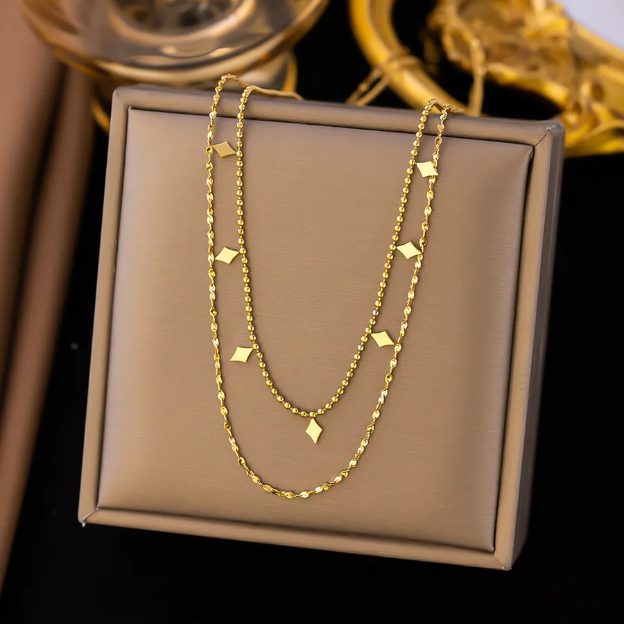 Women's Pendant Necklace 304 Stainless Steel U Heart Shape Gold Plated Waterproof Double Diamond