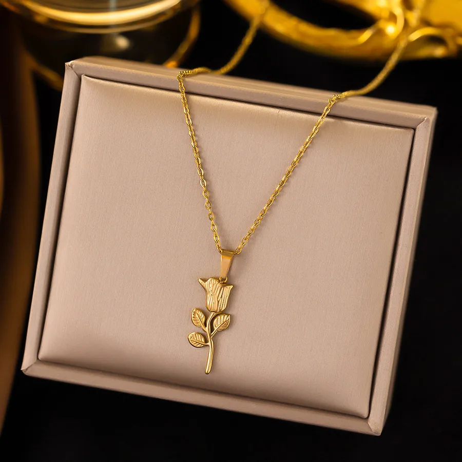 Women's Heart U Shape Pendant Necklace - Stainless Steel Rose Gold