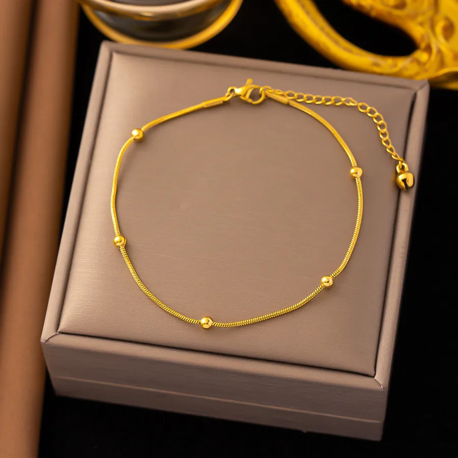 Women's Stainless Steel Heart Anklet - Elegant Streetwear Waterproof Gold Plated