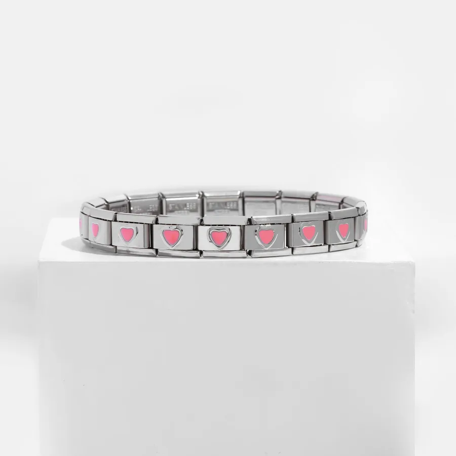 Unisex Bracelet Stainless Steel Heart Handmade Red Zircon