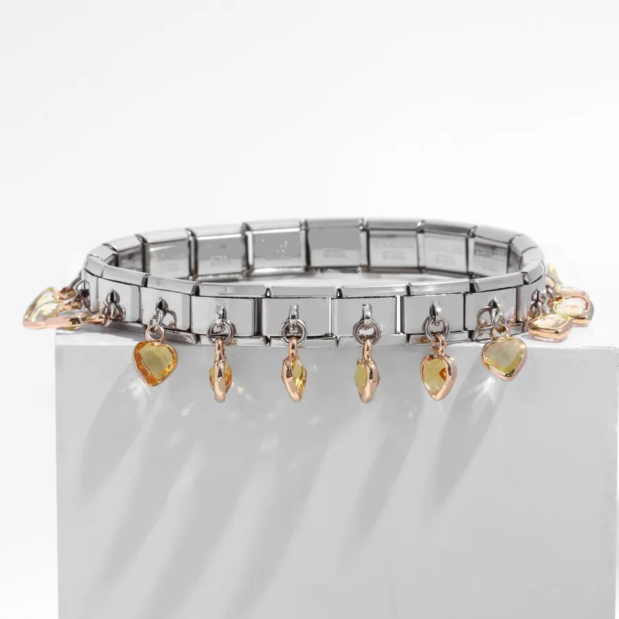 Unisex Heart Stainless Steel Handmade Bracelet - Yellow Love Pendant