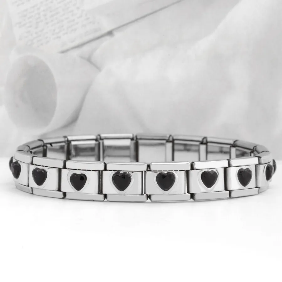 Unisex Heart Stainless Steel Handmade Bracelet - Love Black Gem