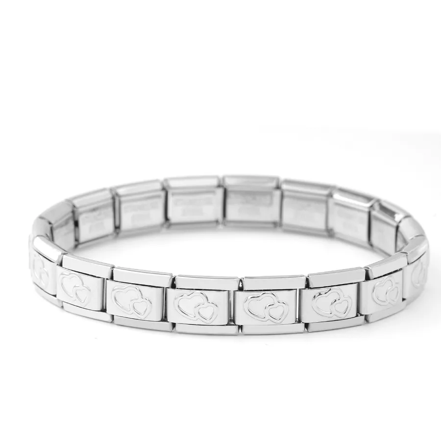 Unisex Heart Stainless Steel Handmade Bracelet - Doppel Herz Steel Color