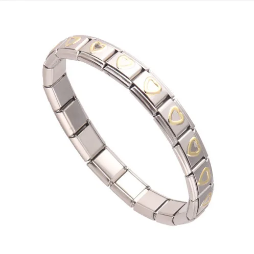 Unisex Bracelet Stainless Steel Heart Shape Handmade - Golden 18 Sections