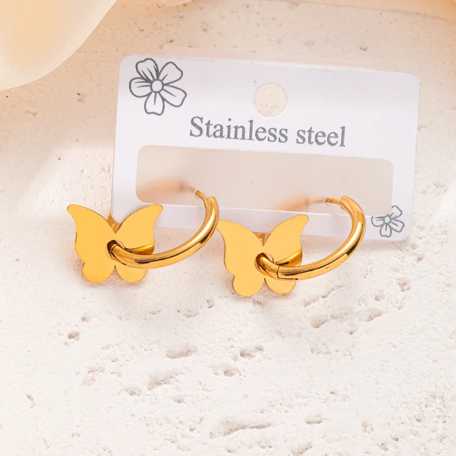 Women's Stainless Steel Star Heart Bow Knot Drop Earrings - 18K Gold Plated- Silver-needle gold butterfly