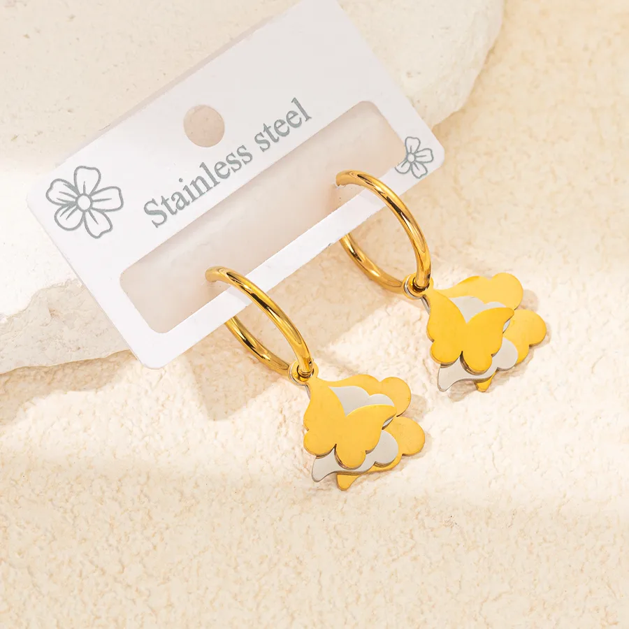Women's Stainless Steel Star Heart Bow Knot Drop Earrings - 18K Gold Plated - Butterfly Earrings