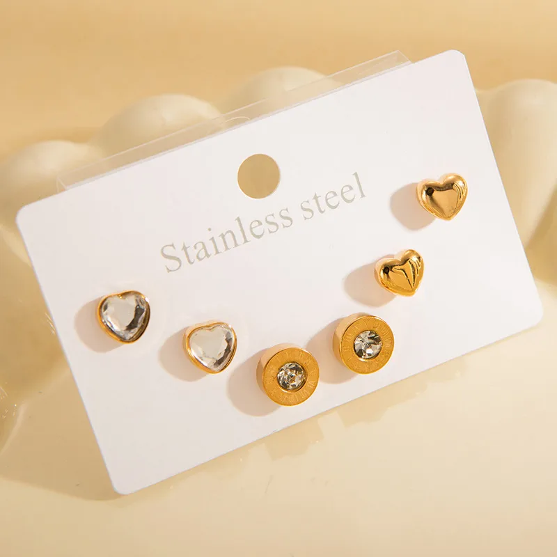Women's Drop Earrings 201 Stainless Steel Star Heart Bow Knot Plated Titanium Steel Ear Studs - Heart-Shaped Zircon