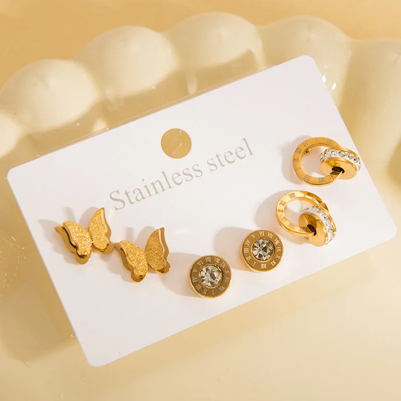 Women's Stainless Steel Star Heart Bow Knot Drop Earrings - 18K Gold Plated - Zircon Butterfly
