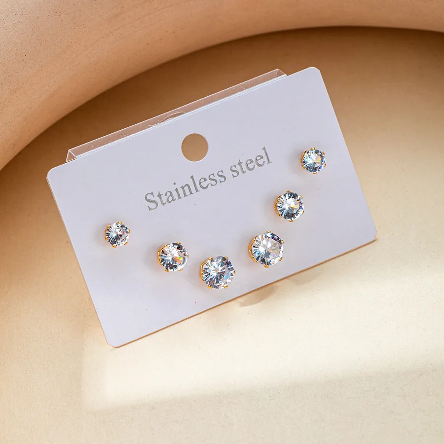 Women's Stainless Steel Star Heart Bow Knot Drop Earrings - 18K Gold Plated - Round Zircon Set (Gold Stud Earrings)