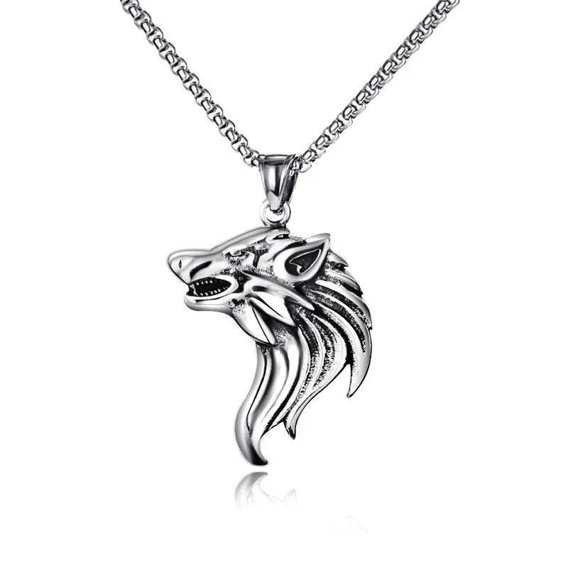 Unisex Geometric Alloy Wedding Necklace - Retro Plating - Wolf Head Stainless Steel Bracelet