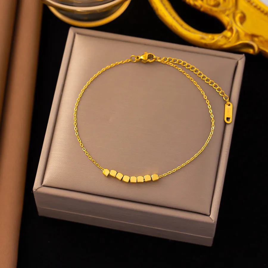 Women's Stainless Steel Four Leaf Clover Heart Butterfly Anklet - Eight Square Anklets Gold Plated