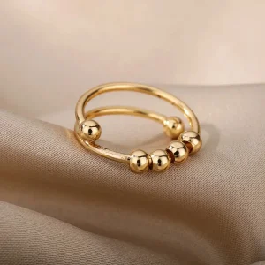 Women's Geometric Stainless Steel U-Heart Ring Real Gold Plated
