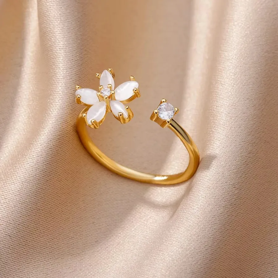 Women's Geometric Stainless Steel Ring U Shape Heart Design Zirconia - JZ4363G