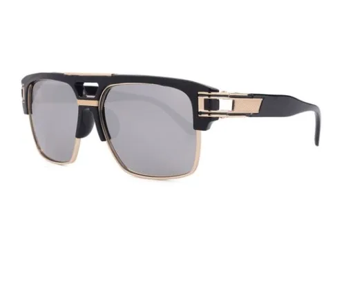 Unisex Square Color Block UV400 Resin Half Frame Sunglasses