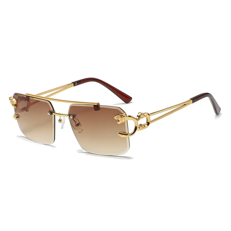 Geometric Grey Gold Unisex PC UV400 Square Frameless Sunglasses
