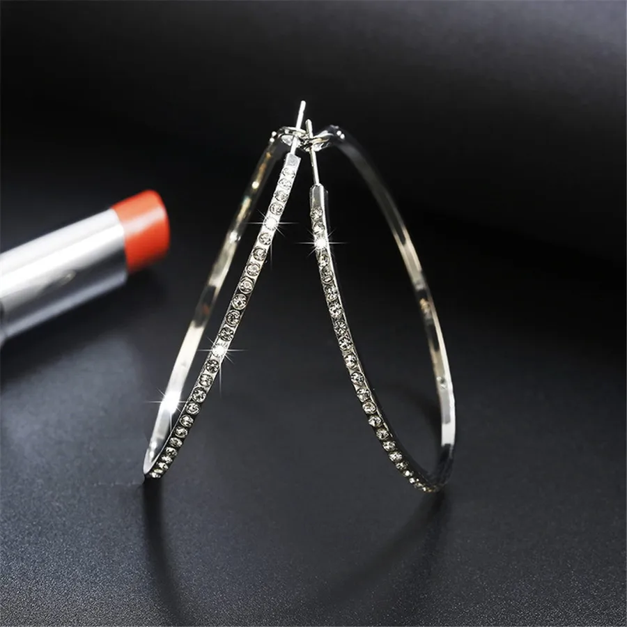Women's Geometric White Gold Alloy Artificial Gemstones Plating Hoop Earrings